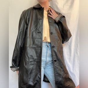 Vintage Black Leather Overcoat